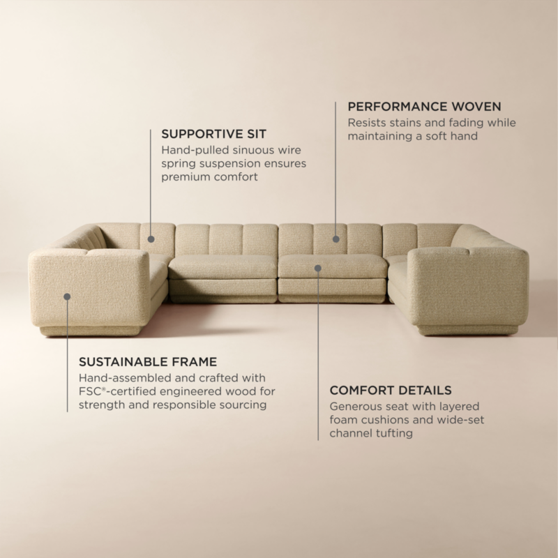 Yarrow 6-Piece U-Shaped Camel Woven Fabric Sectional Sofa - image 4 of 13