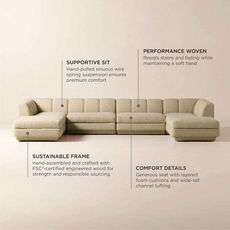 Yarrow 4-Piece U-Shaped Camel Woven Fabric Sectional Sofa - image 4 of 13