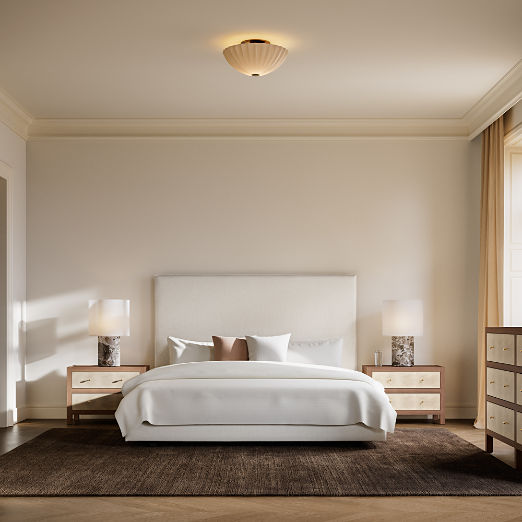 Facade Warm White Upholstered King Bed with 60" Headboard