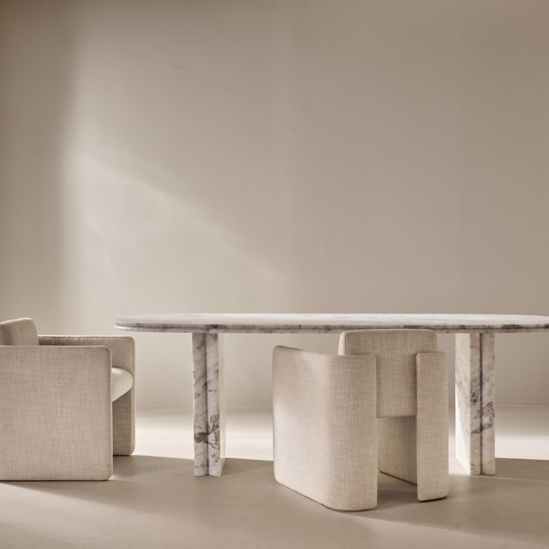 Vendome 90" Oval White Marble Dining Table - image 2 of 8