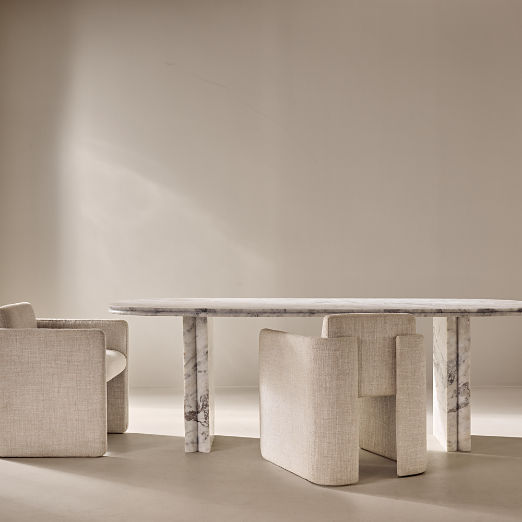 Vendome 90" Oval White Marble Dining Table