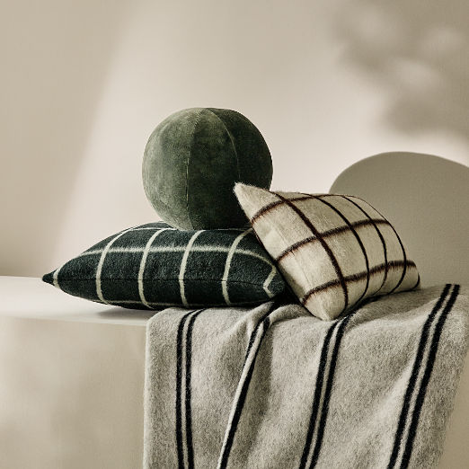 Umi Smoked Green And Cool Grey Alpaca Wool  Lumbar Pillow With Feather-Down Insert 22"x15" By Blacksaw