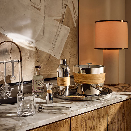 Savoy Polished Stainless Steel and Rattan Ice Bucket