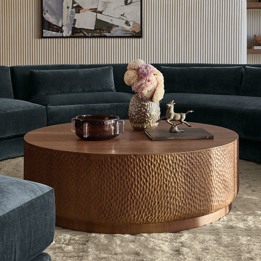 Hawk 48" Round Carved Oak Coffee Table