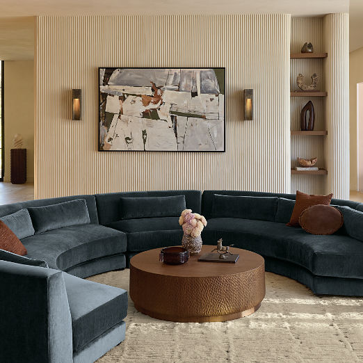 Sonora 119" Blue Performance Velvet Curved Armless Sofa