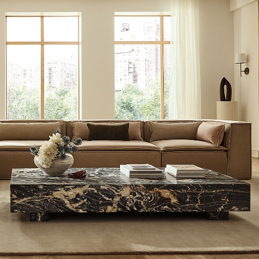 Enyo Rectangular Black Marble Coffee Table (55"- 76")