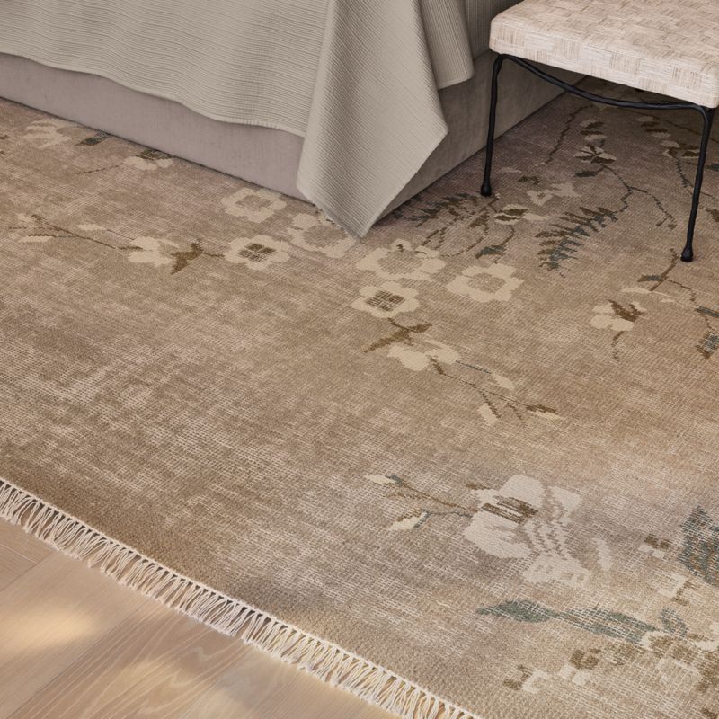 Lavish Hand-Knotted Light Taupe Floral Wool Area Rug 10'x14' - image 4 of 8