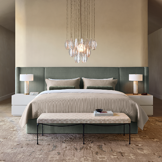 Abbott Arctic Blue Velvet Upholstered Extended Queen Platform Bed