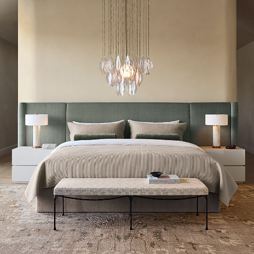 Abbott Artic Blue Velvet Upholstered Extended Platform Bed