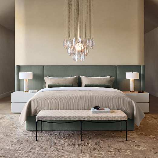 Abbott Arctic Blue Velvet Upholstered Extended Queen Platform Bed