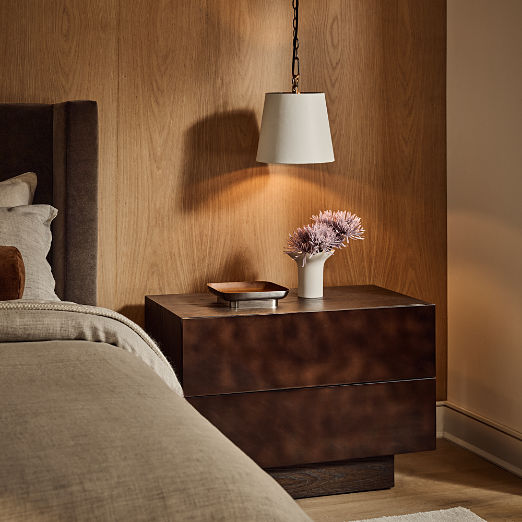 Hudson 2-Drawer Lacquered Dark Brown Wood Nightstand