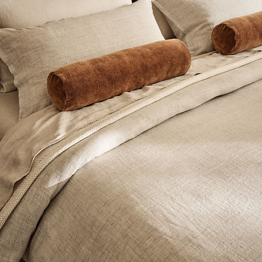 Encino Sienna Brown Organic Cotton Stonewashed Velvet Bolster Throw Pillow 24"x6"