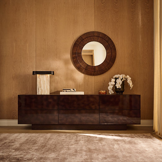 Kane Walnut Wood Round Wall Mirror 36"