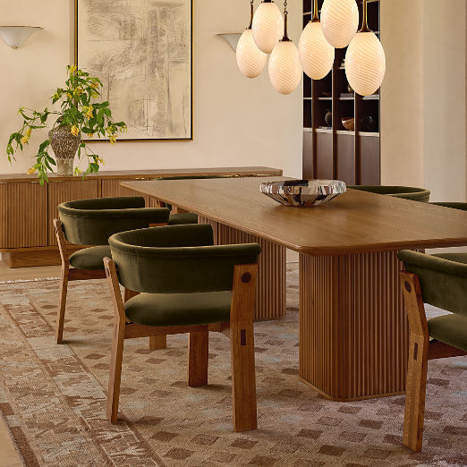 Davison Rectangular Fluted Warm Oak Dining Table (85" - 108")