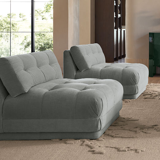 Belmond Light Blue Tufted Velvet Armless Slipper Chair