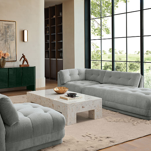 Belmond Light Blue Tufted Velvet Left-Arm Bumper
