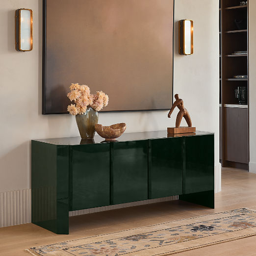 Kirnan 72" Dark Green High-Gloss Lacquered Credenza