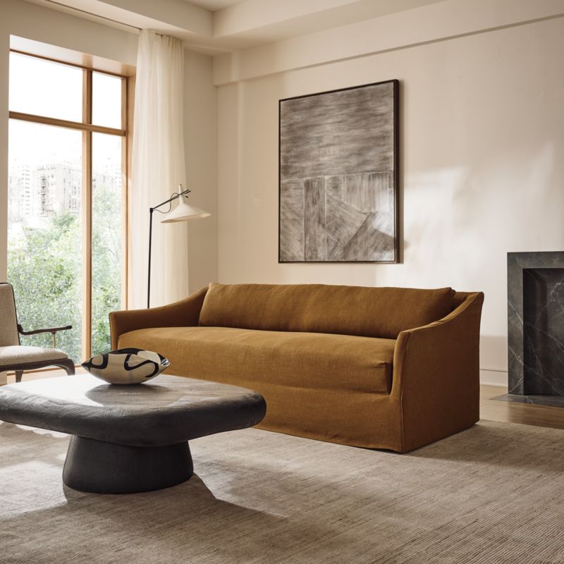 Bristol 95" Cognac Slipcovered Performance Linen Sofa - image 2 of 9