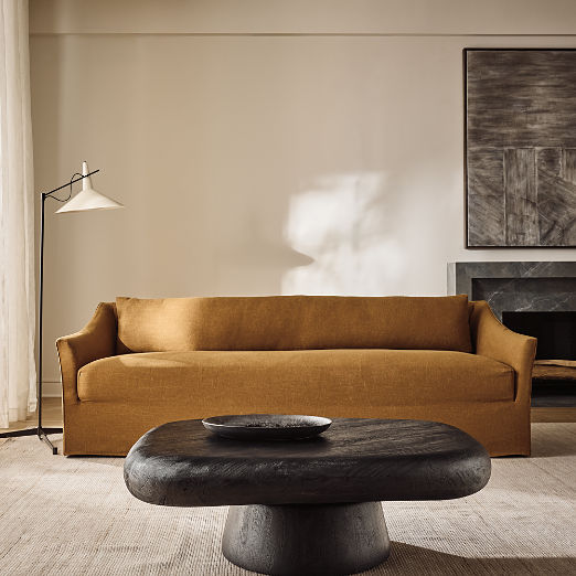 Bristol 95" Cognac Slipcovered Performance Linen Sofa