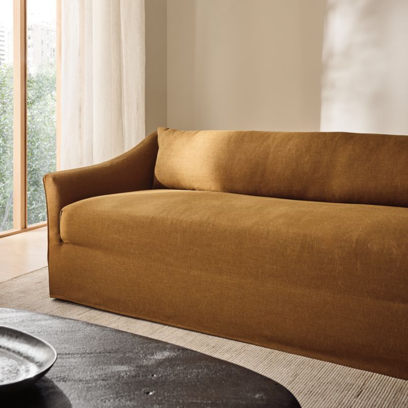 Bristol 95" Cognac Slipcovered Performance Linen Sofa