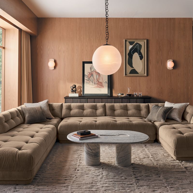 View Belmond Tufted Light Brown Velvet Left-Arm Bumper - image 5 of 14