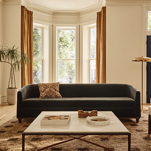 Galerie 100" Dark Blue Velvet Sofa by Todd Snyder
