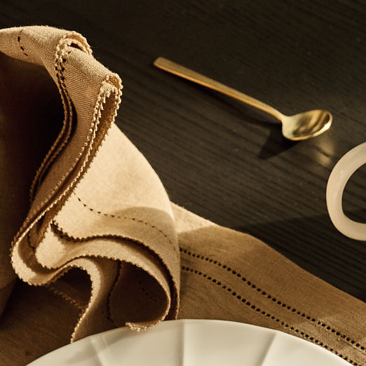 Ames Dark Natural Linen Embroidered Napkin by Todd Snyder