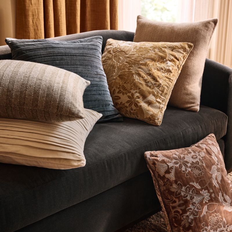 Tapestry Mustard Velvet Throw Pillow with Feather-Down Insert 23"x23" by Todd Snyder - image 4 of 5