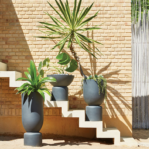 Flatform Round Dark Grey Cement Indoor/Outdoor Planter Set of 3