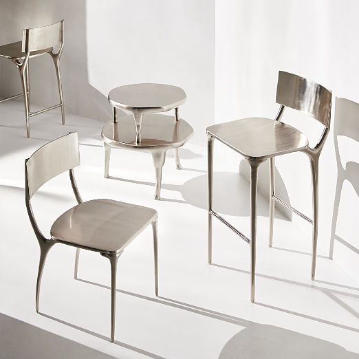 Oro Polished Silver Outdoor Counter Stool Set of 4