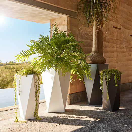 Angular Black and White Cement Outdoor Planters