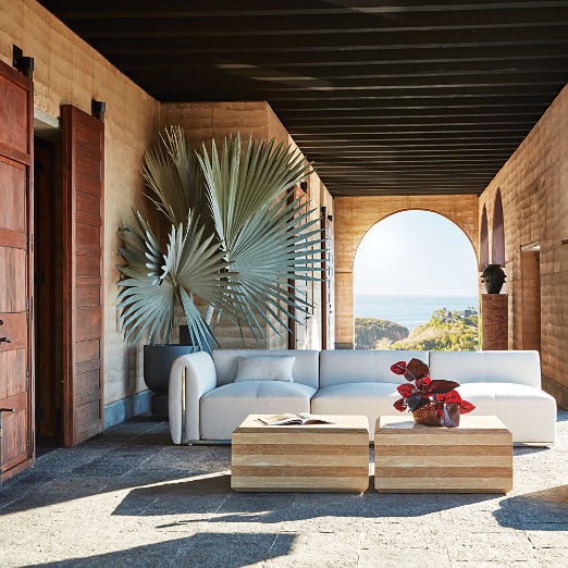 Camada 32" Layered Travertine Indoor/Outdoor Coffee Table