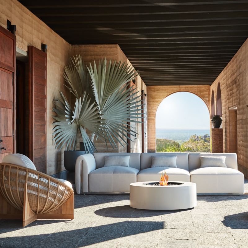 Masha Rattan and Teak Outdoor Lounge Chair with White Sunbrella® Cushions - image 3 of 10