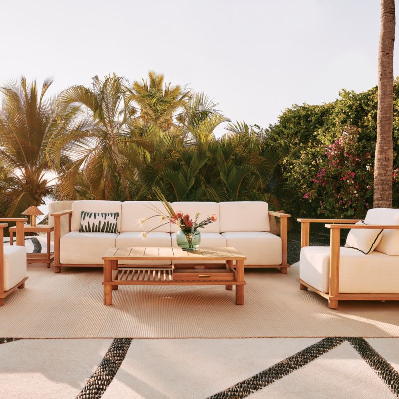 Pinet Teak Outdoor Lounge Chair and Ottoman with Textured Ivory Perennials® Cushions by Ross Cassidy - image 1 of 6