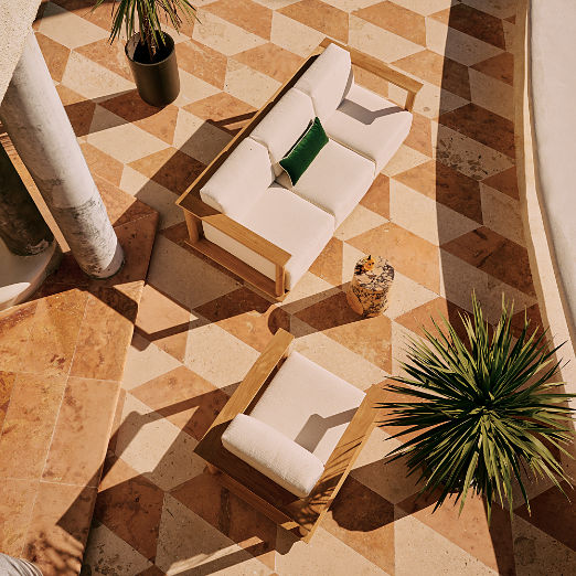 Pinet 84" Teak Outdoor Sofa With Textured Ivory Perennials® Cushions