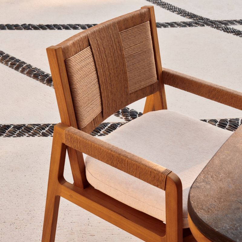 Roc Teak and Rattan Dining Armchair with Ivory Sunbrella® Cushion - image 3 of 12