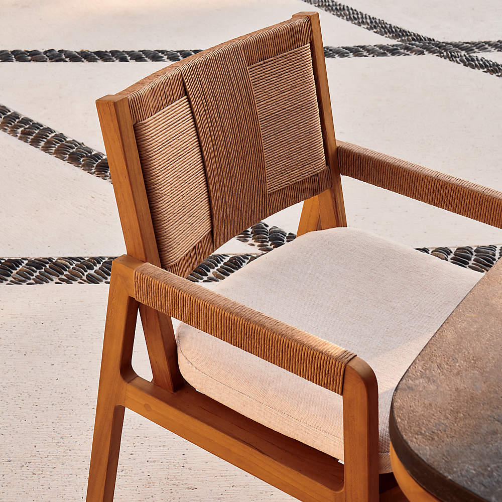 Roc Teak and Rattan Outdoor Dining Armchair with Ivory Sunbrella Cushion by  Ross Cassidy + Reviews