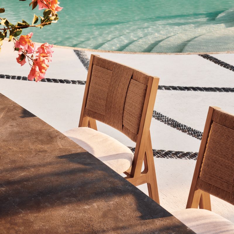 Roc Teak and Rattan Dining Chair with Ivory Sunbrella® Cushion - image 3 of 10