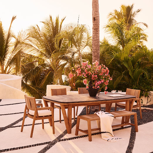 Roc 105" Bluestone and Teak Outdoor Dining Table