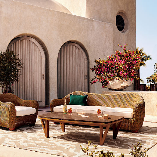 Bacio 86" Light Brown All-Weather Rattan Outdoor Sofa With White Sunbrella® Cushions