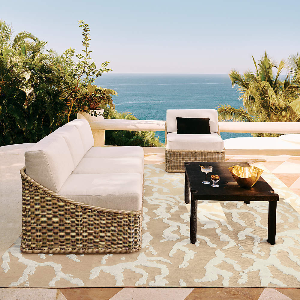 Nino Ivory Rattan Outdoor Lounge Chair with Ivory Boucle Sunbrella