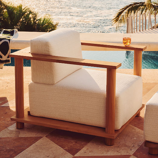 Pinet Teak Outdoor Lounge Chair with Textured Ivory Perennials® Cushions