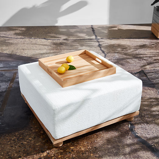 Pinet Teak Outdoor Ottoman with Textured Ivory Perennials® Cushion