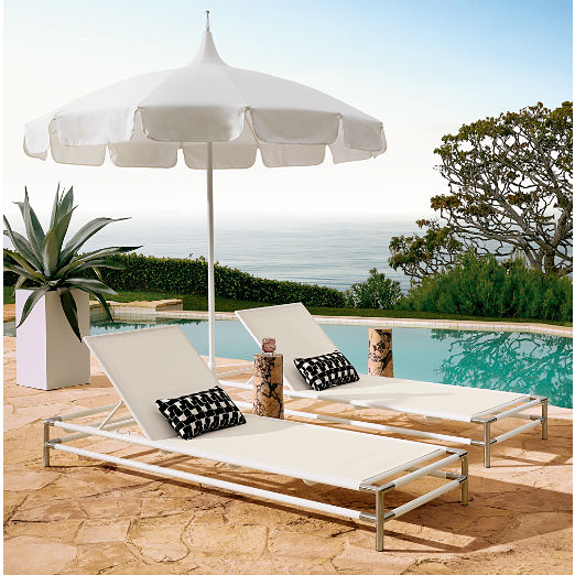 Pagoda Round Natural White Outdoor Umbrella with White Pole