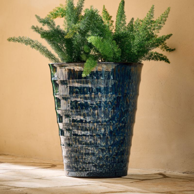 Anilla Ribbed Dark Blue Glazed Clay Indoor/Outdoor Planter Small - image 6 of 8