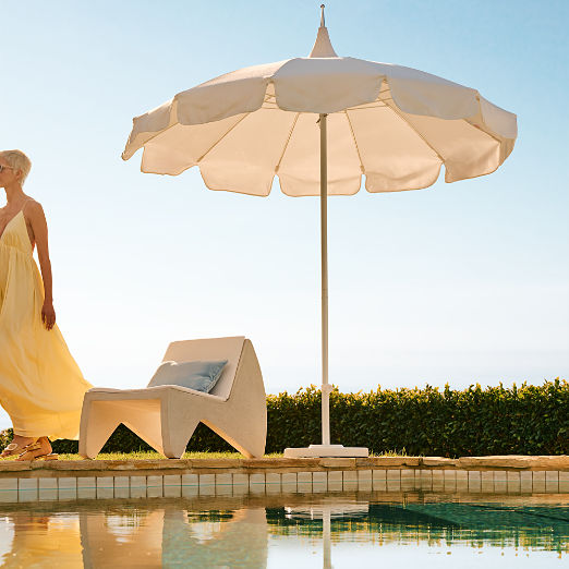 Pagoda 8.5' Round Natural White Outdoor Umbrella with White Base