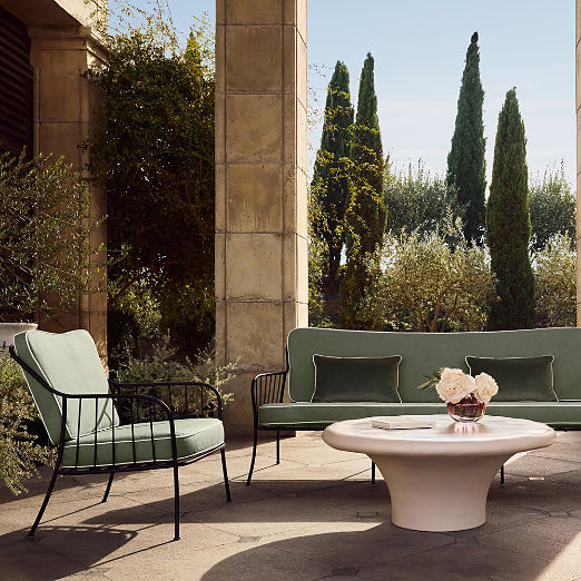 Welling Black Metal Outdoor Sofa with Green Sunbrella® Cushions