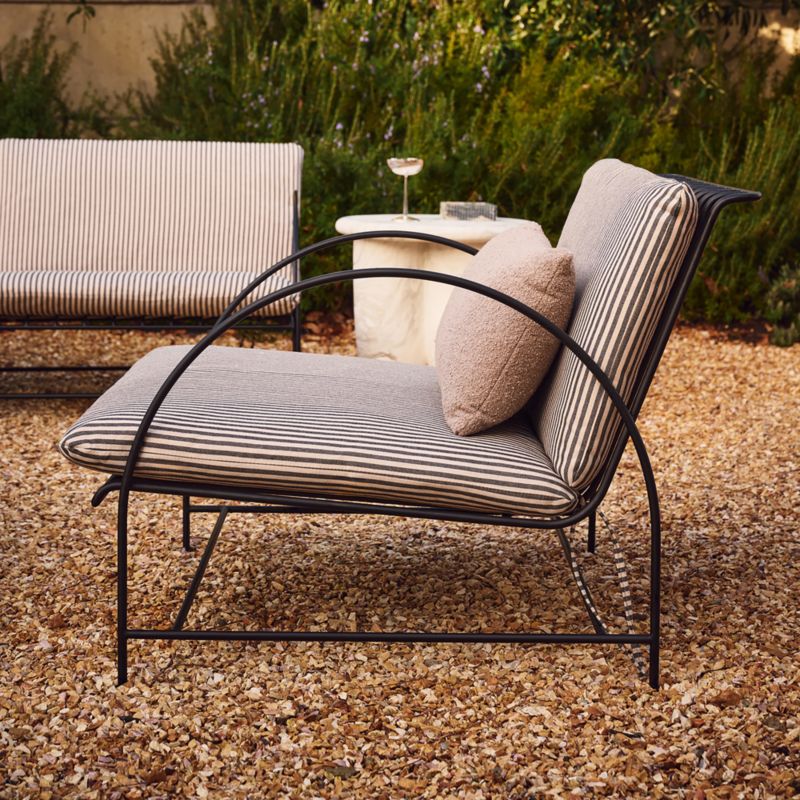 Costa Black Metal Outdoor Sofa with Black and White Striped Sunbrella® Cushions - image 5 of 10