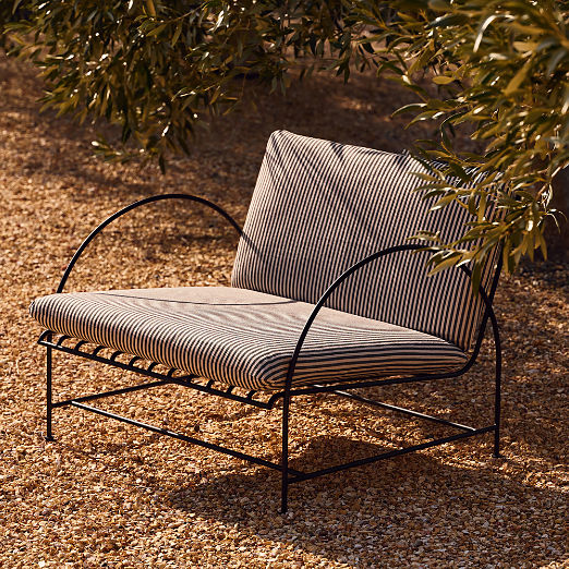 Costa Black Metal Outdoor Lounge Chair with Black And White Striped Sunbrella® Cushions Set of 2