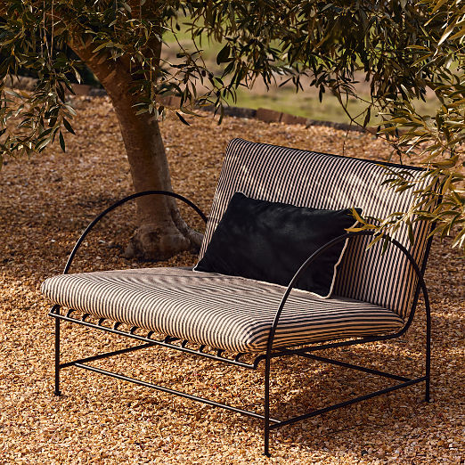 Costa Black Metal Outdoor Lounge Chair with Black And White Striped Sunbrella® Cushions